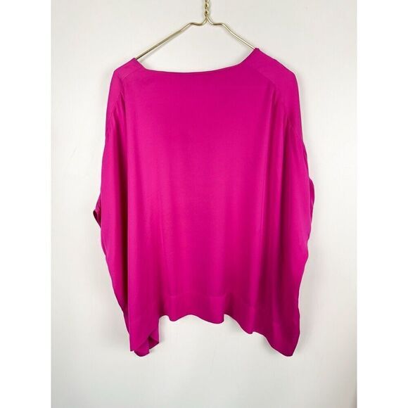 Diane von Furstenberg Small Hanky Crepe Silk Boxy Oversized Blouse Berry - Picture 2 of 7